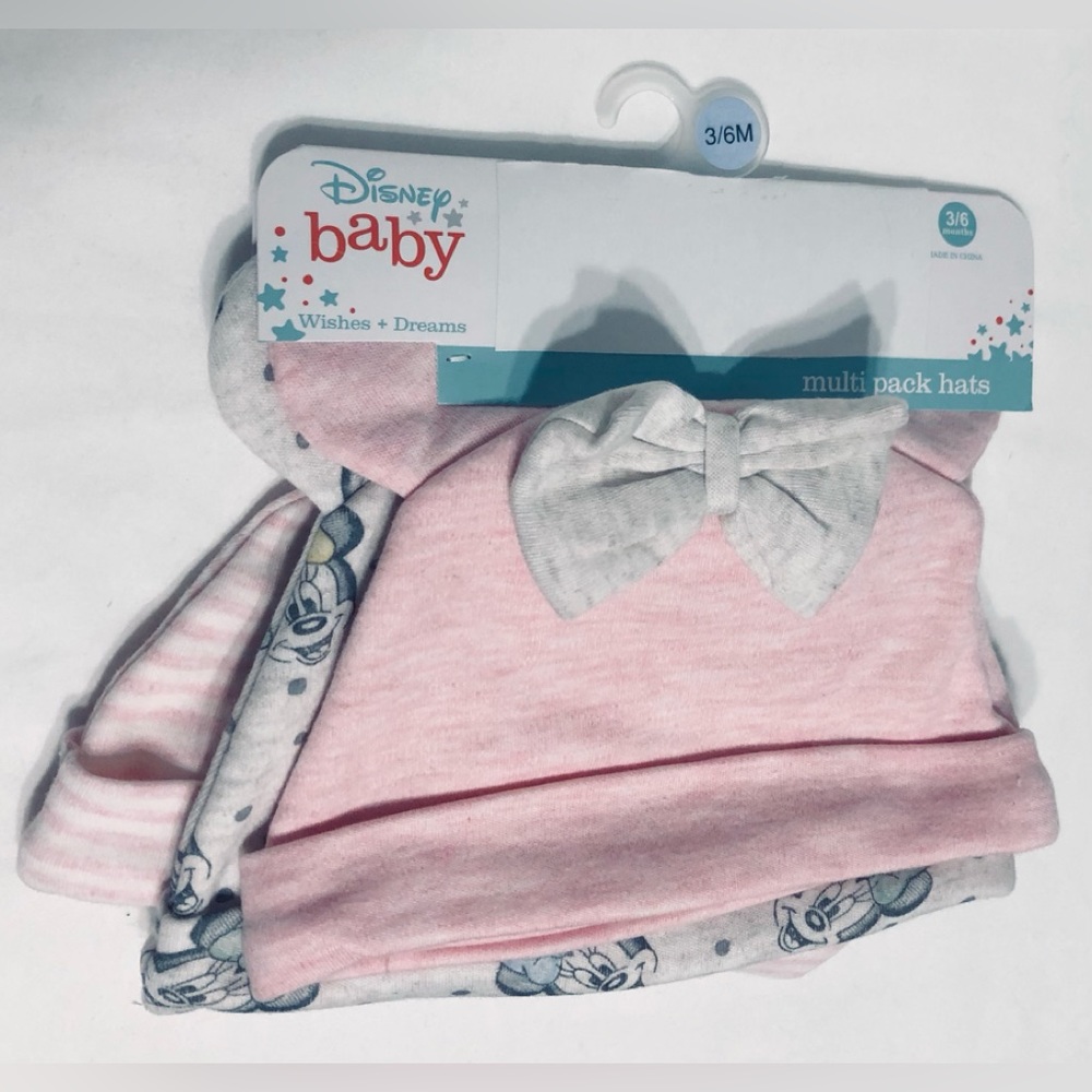 Disney Minnie 3PK baby girl caps pink . 3/6 Months